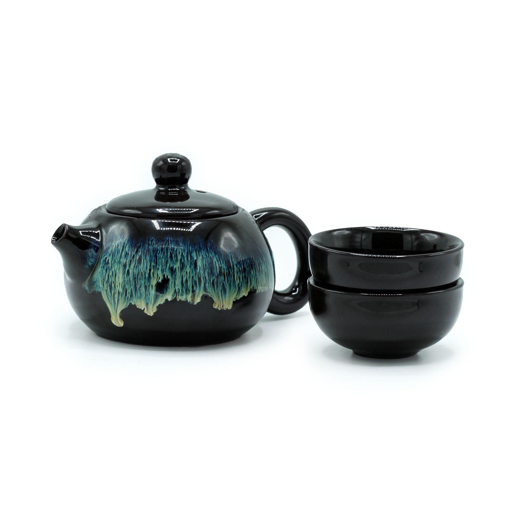 Herbal Black Glaze Teapot Set - Pot & Two Cups  (TeaP-25)