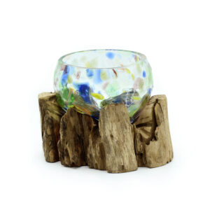 Molten Coloured Glass on Wood - Small Bowl  (MGW-39)