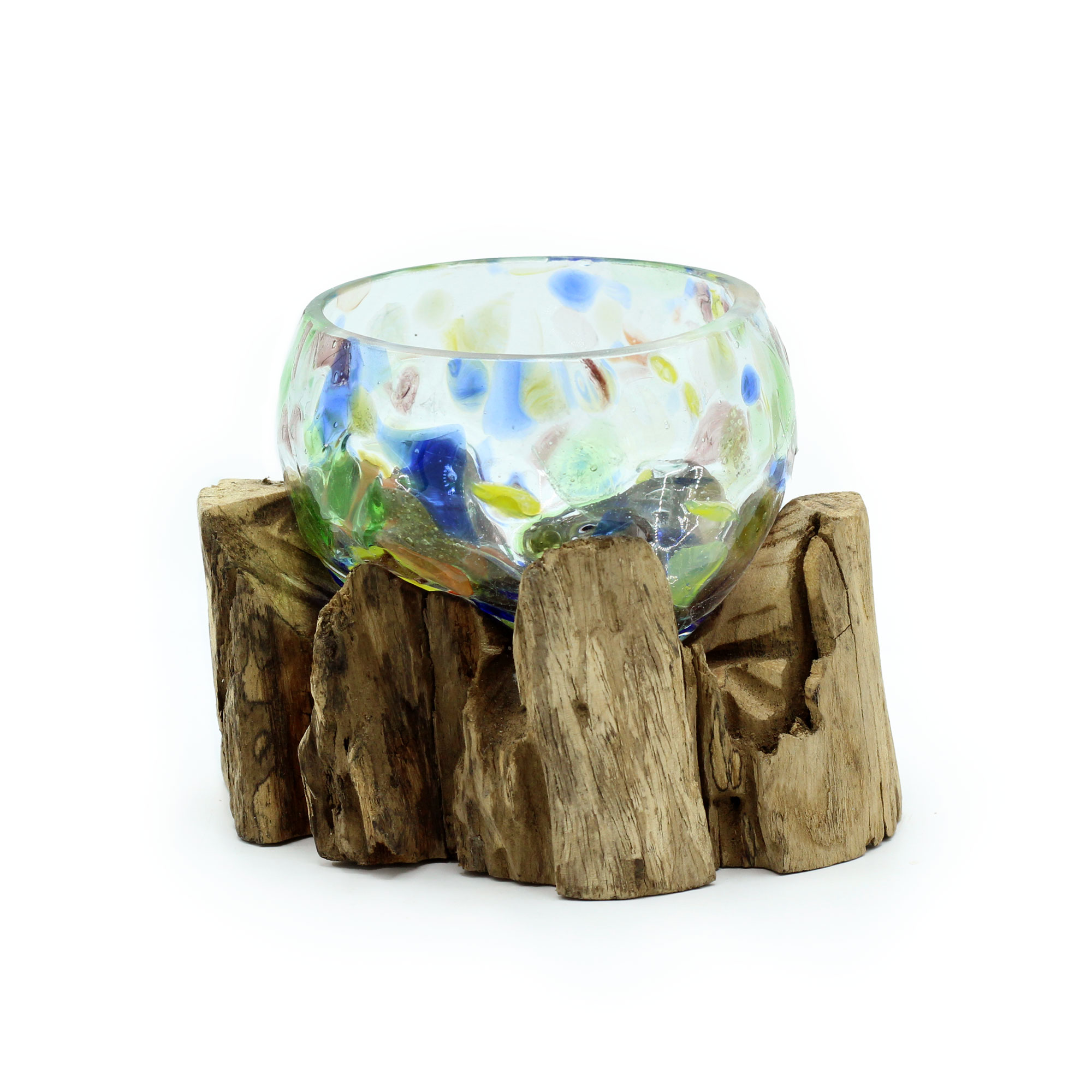 Molten Coloured Glass on Wood - Small Bowl  (MGW-39)