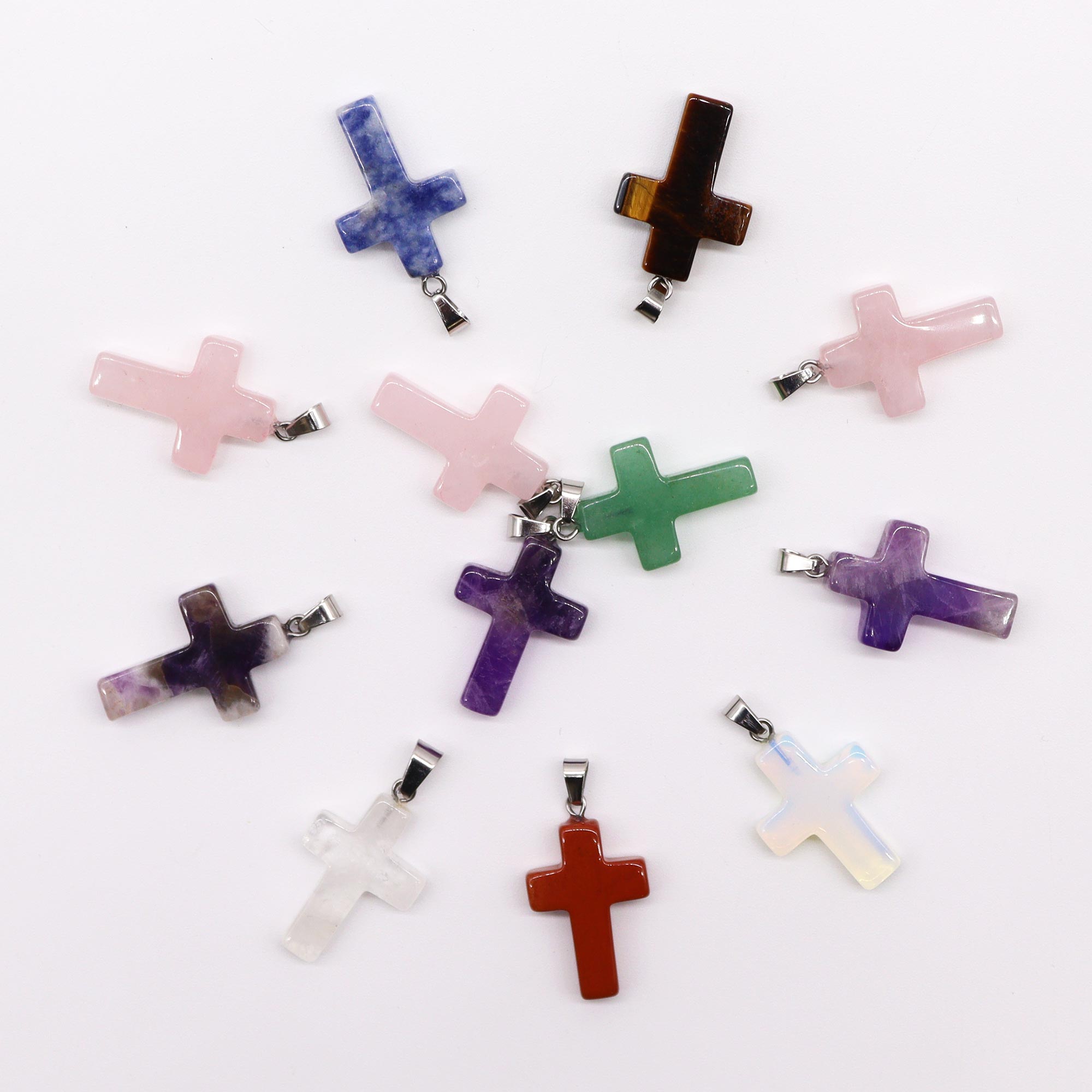 Gemstone Crosses Pendants (12 assorted)  25x18mm  (GemPD-18)