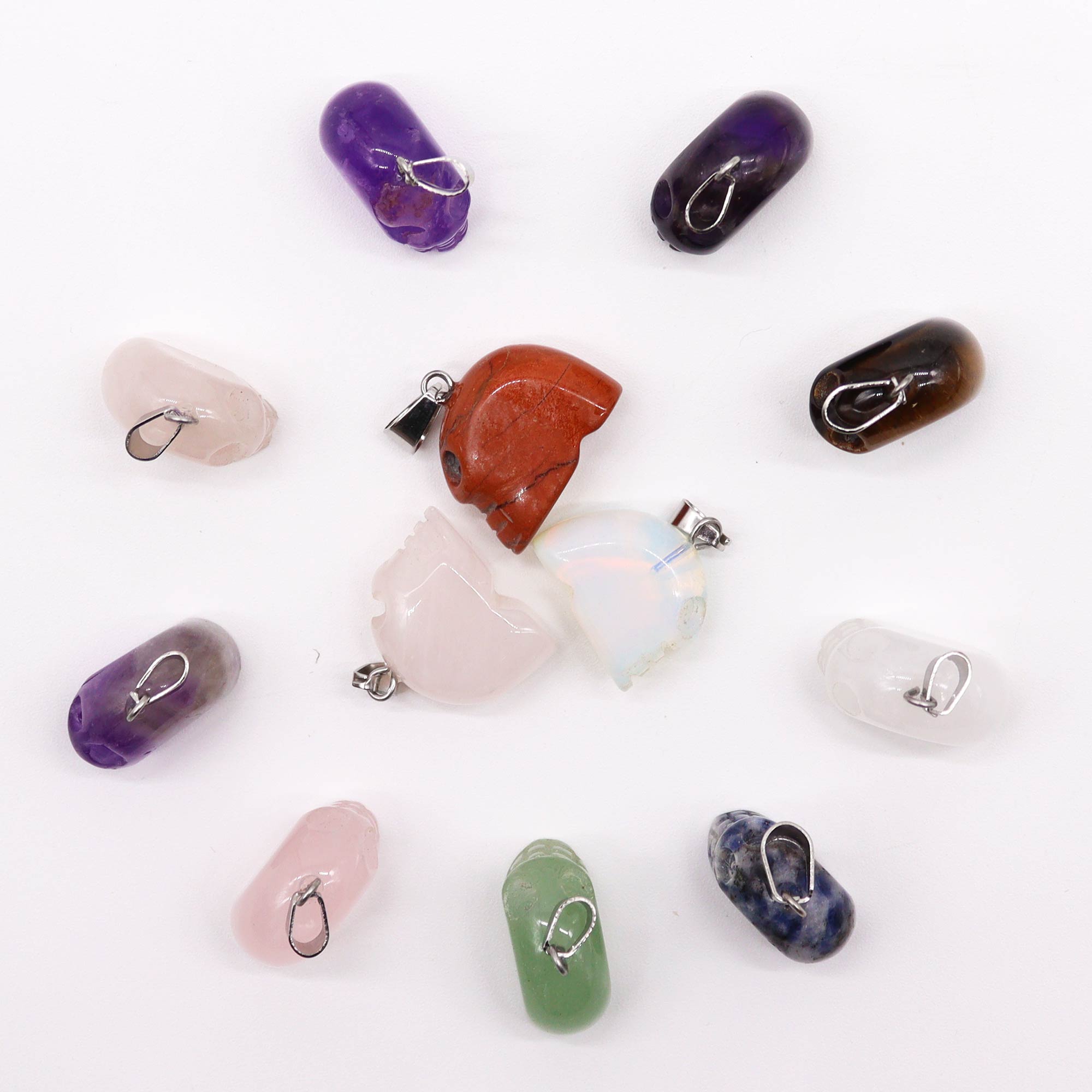 Gemstone Mini Skulls Pendants (12 assorted) 20x15mm (GemPD-23)