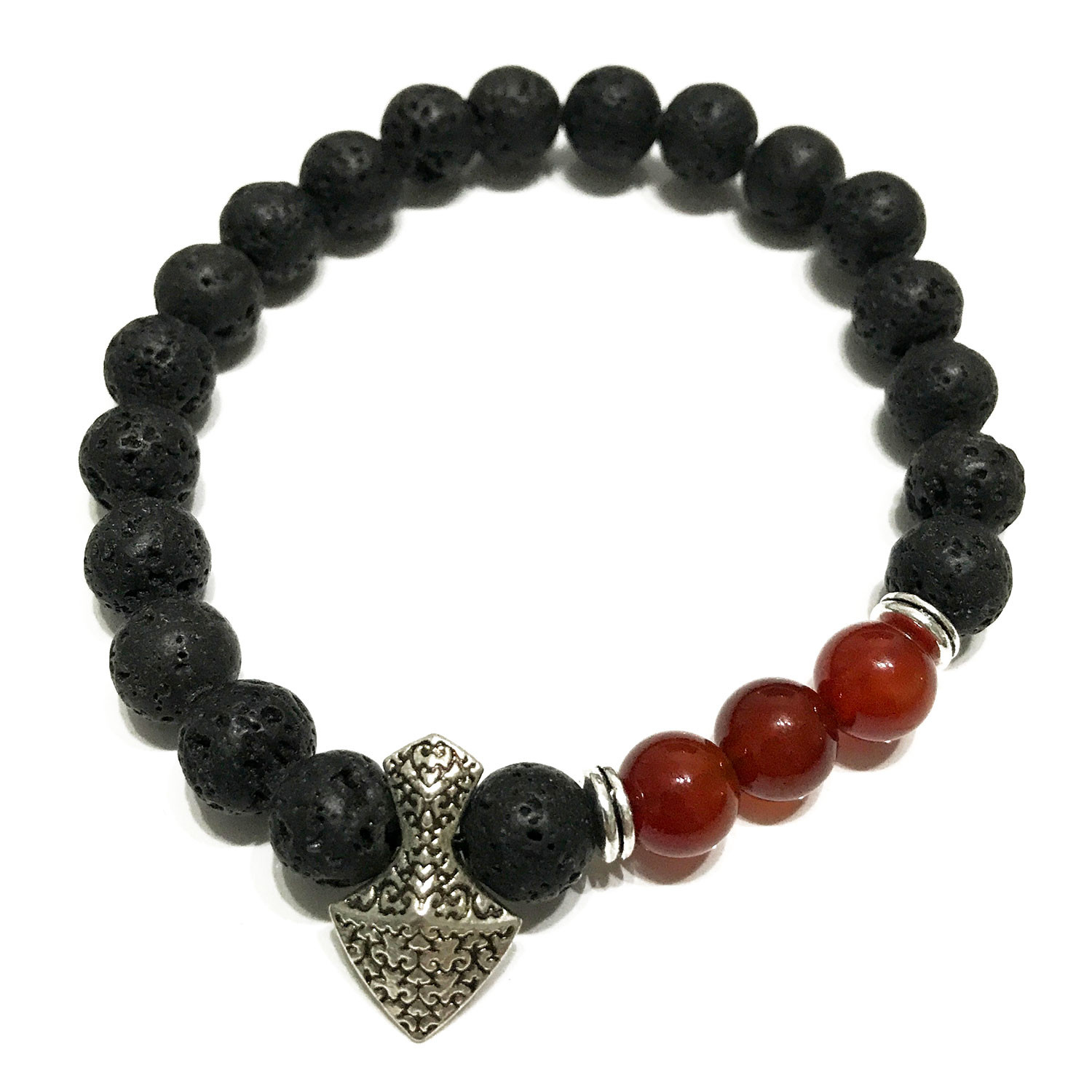 Lava Stone Bracelet - Axe-head Carnelian  (LavaSB-08)