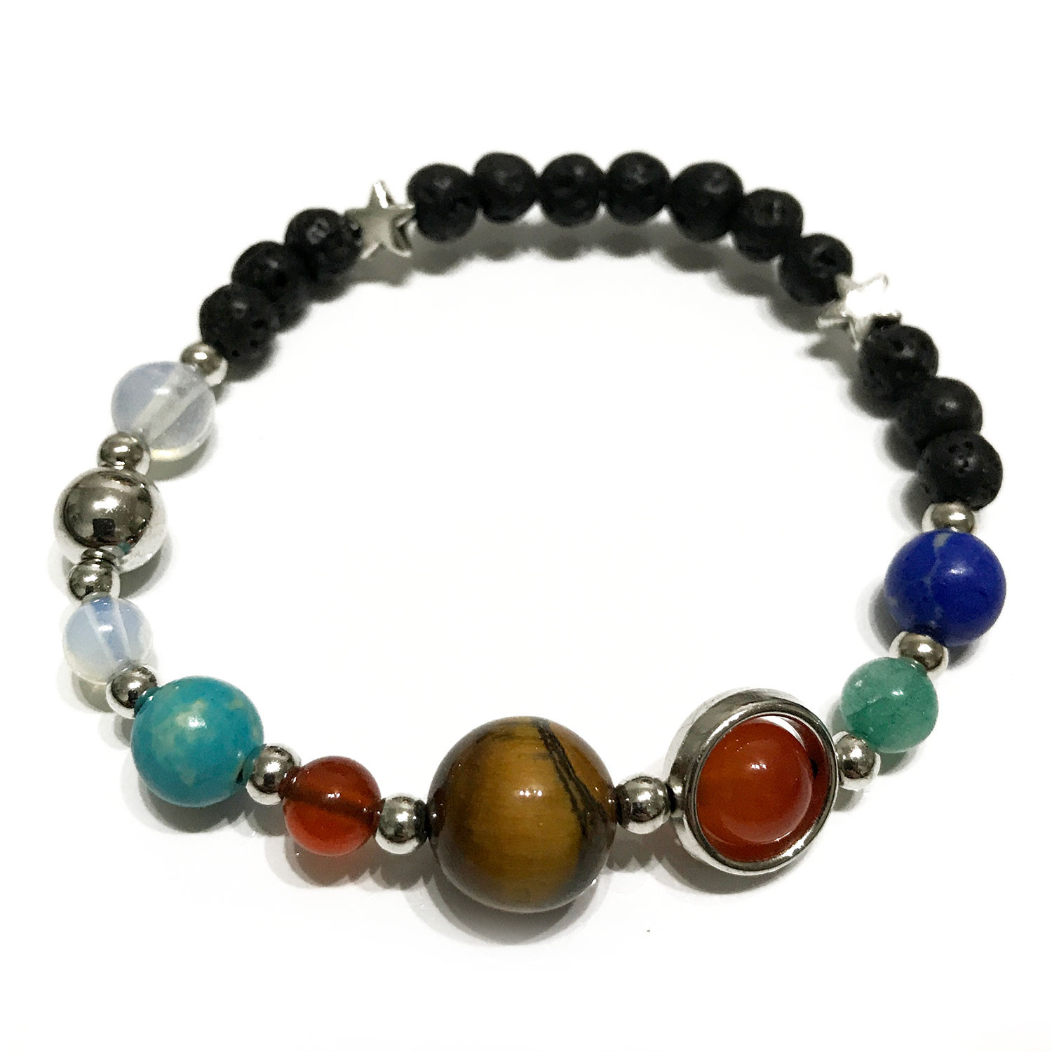 Lava Stone Bracelet - Silver Solar System  (LavaSB-11)