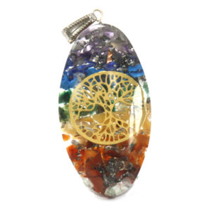 Orgonite Power Pendant - 7 Stone Chakra Oval with Tree  (OPP-12)