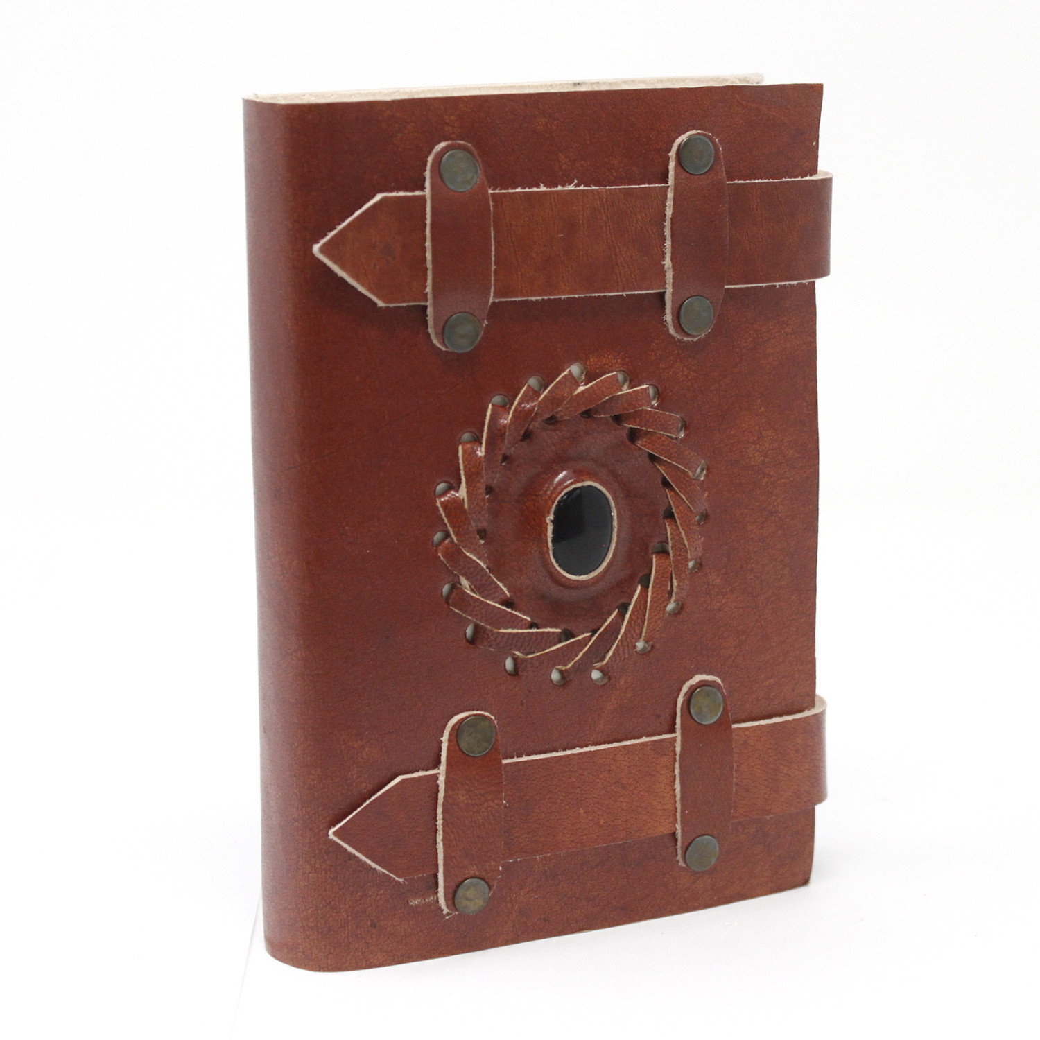 Leather Black Onyx with Belts Notebook 15x10 cm (LBN-18)