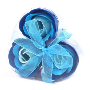 Set of 3 Soap Flower Heart Box - Blue Wedding Roses (LSF-16)