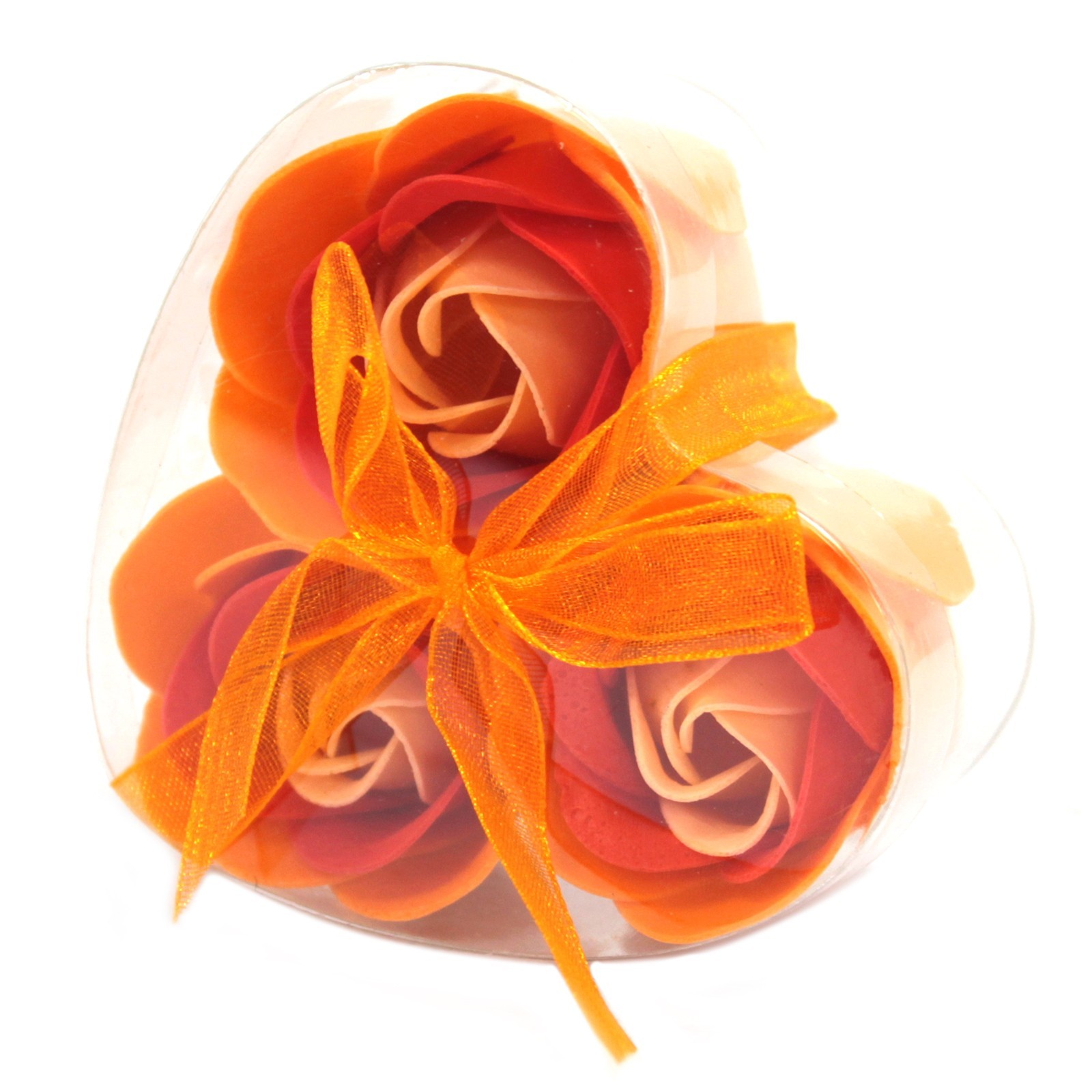Set of 3 Soap Flower Heart Box - Peach Roses (LSF-18)